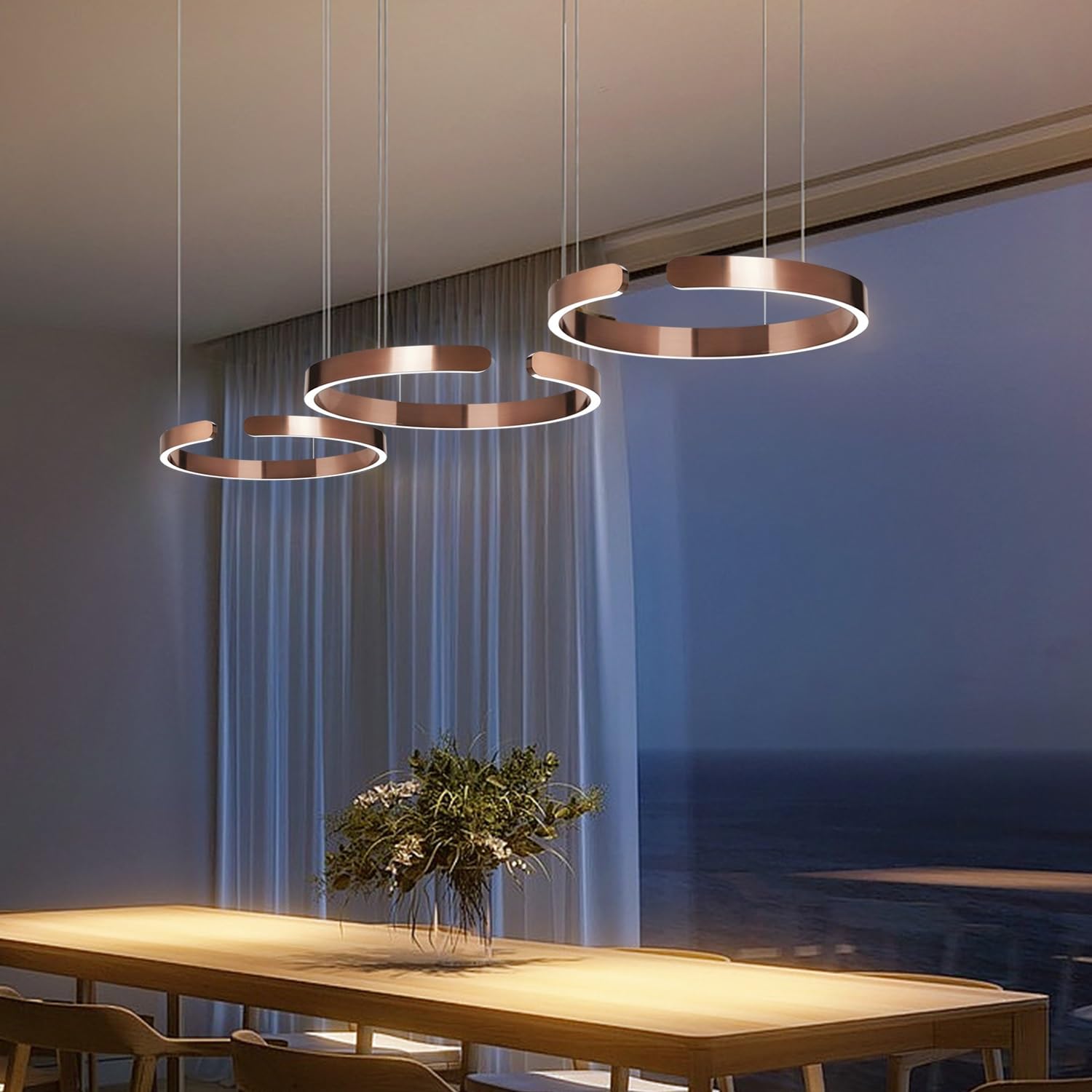 Moderne Hängelampe Ring LED-Pendelleuchte Tisch Esstisch Minimalistisches Hängeleuchte For Wohnzimmerlampe Aluminium Esszimmer Höhenverstellbar Lampen Rose Gold(40+60cm)