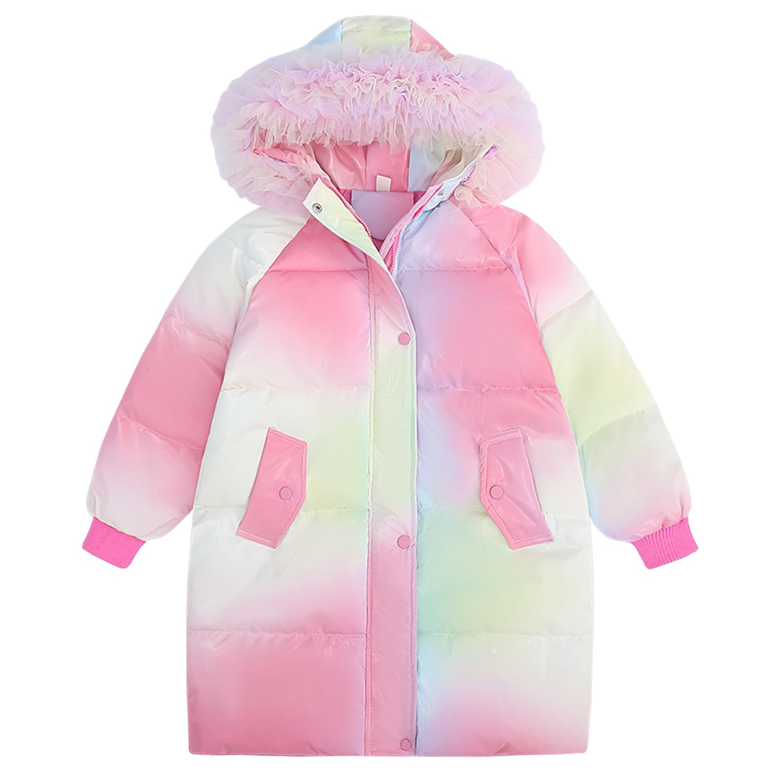 Giacca Trapuntata Bambina Piumino con Cappuccio di Media Lunghezza Cappotto Ragazza di Cotone Spessa per Inverno