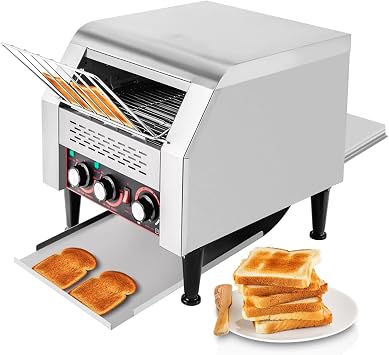 Commercial Conveyor Toaster, 2200W 300 Slices/Hour, Heavy Duty Stainless Steel, Electric Restaurant Toaster with Double Heating Tubes for Toast, Bun, Bagel, Bread