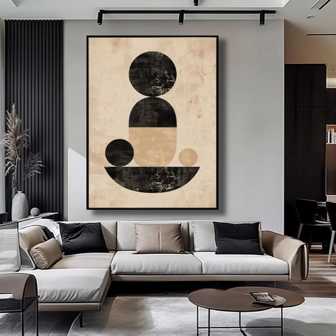 DFZEWKI Beige Abstract Painting Beige Wall Art Circular Wall Decor Canvas Home Decor Abstract Art(60x80cm(24x31in)/No frame)
