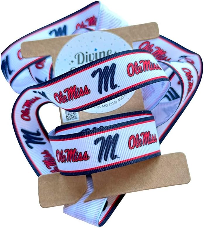 7/8" Ole Miss Grosgrain Ribbon, Licensed by Divine Creations - Officially Licensed - 3 Yards (9 Feet)
