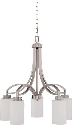 Miniatura 4 de Sunset Lighting F18006-64 Dalton Five Light Down - Lámpara de araña de cristal grabada en ópalo, regulable - con acabado de bronce provincial