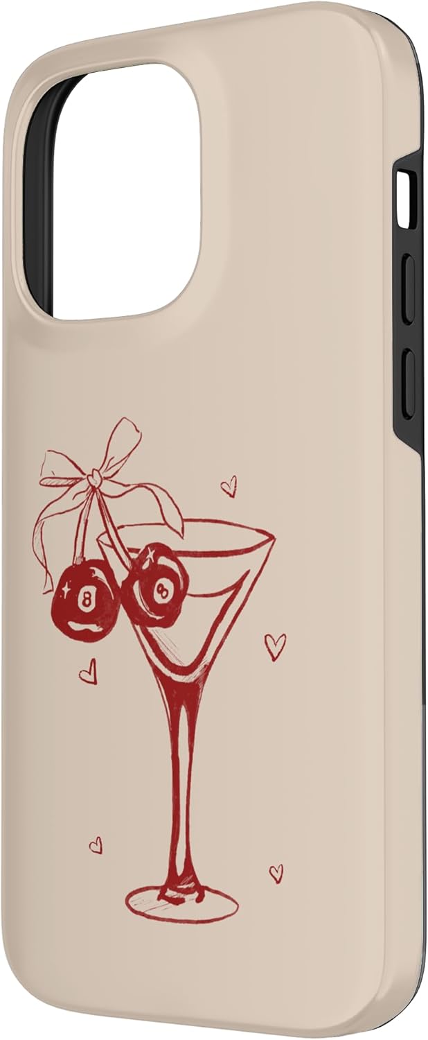 iPhone 14 Pro Max Retro 88 Cherries Ties Bow Wine Glass Cherry Dig Case