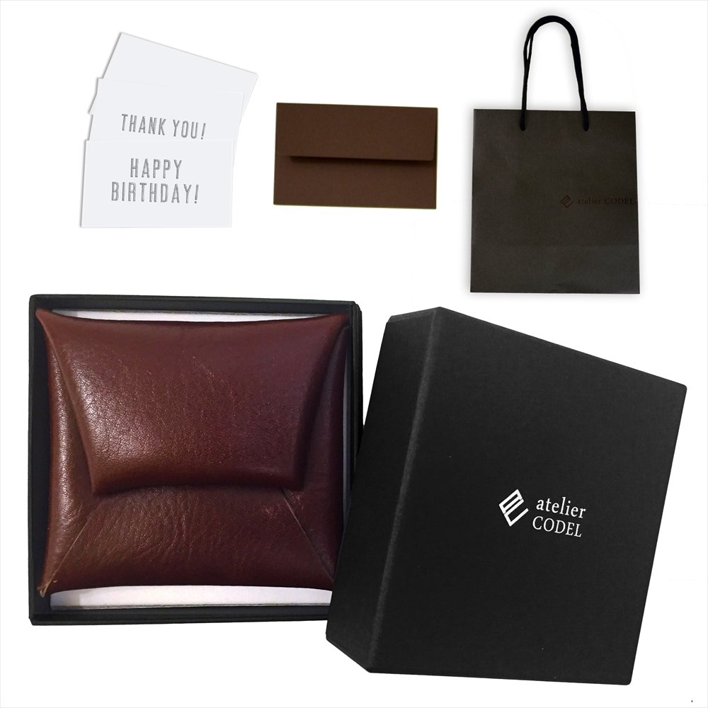 atelier CODEL Coin Case, Small Change Purse, Men's Birthday Present, Male, Hand-Delivered Gift Set (Includes Make-Up Box, Message Card, Paper Bag), bordeaux brown