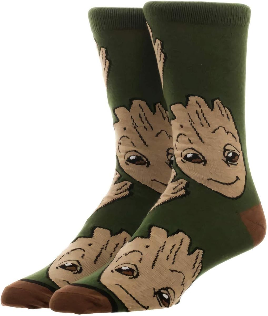 Guardians of The Galaxy Groot Large All Over Print Crew Cut Socks, US Size 8 - 12