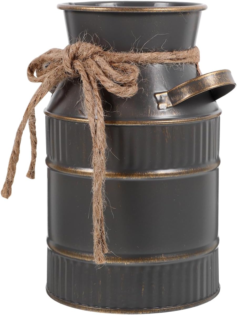 STOBAZA Retro Milk Jug Vase Vintage Iron Flower Vase with Handle for Home D Cor Kitchen Wedding Centerpiece 5.7X4.72X3.54 Inches