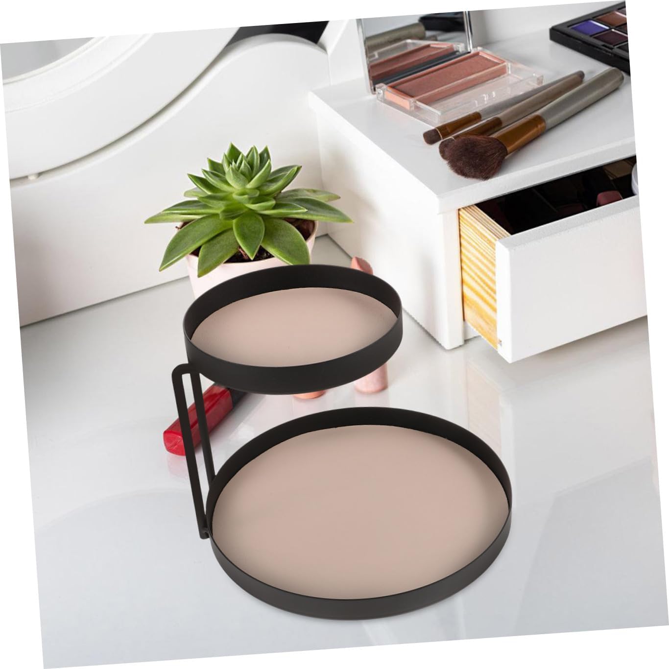 Perfume Tray Organizer Double-Layer Jewelry Dresser for Makeup and Accessories Elegant and Design Compact Bathroom Counter Storage Finish