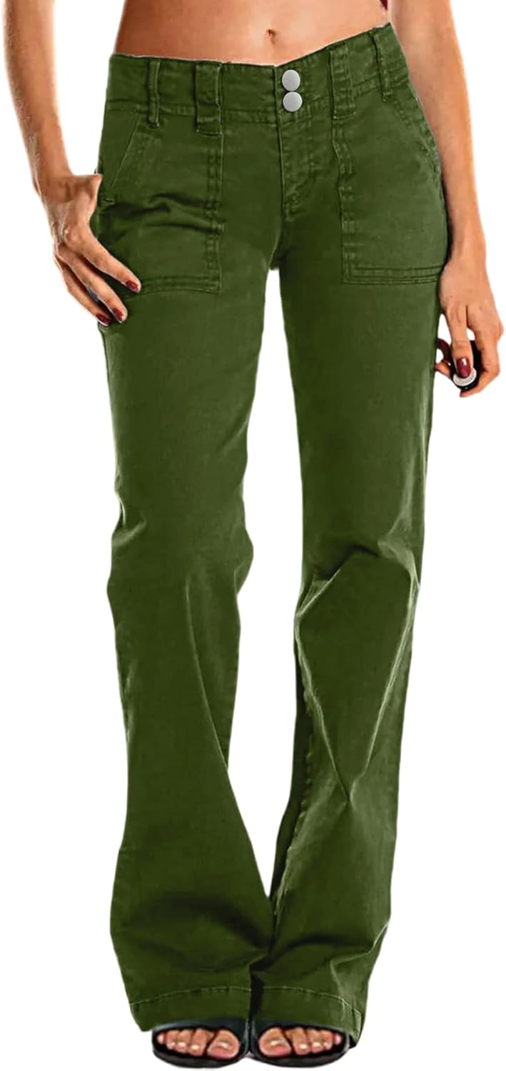 Women's High-Waisted Flared Jeans, Straight-Leg Denim Pants with Pockets, Casual Stretchy Trousers for Daily Wear