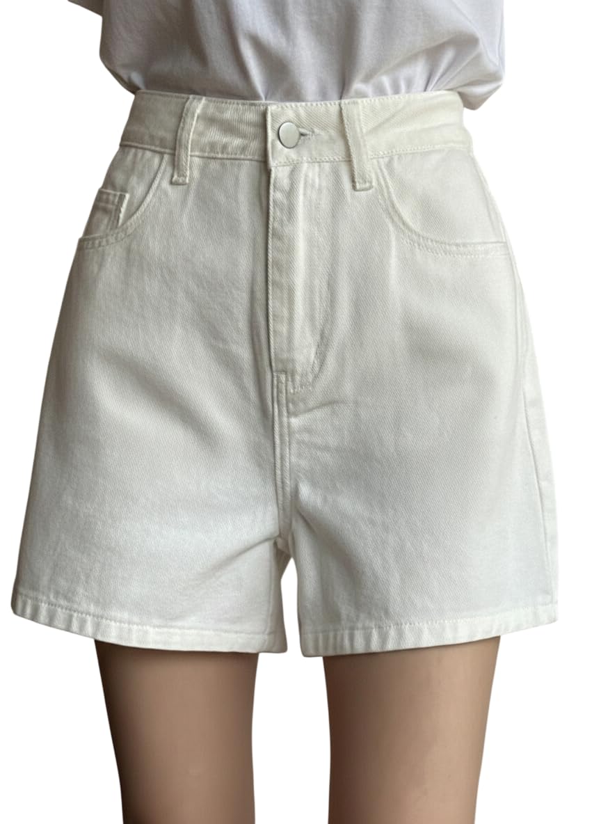 White Denim Shorts for Woman | White Shorts for Girls | Western High-Waist Short's with Button Closure | Denim Relaxed Fit Summer Stylish Women