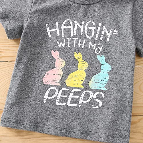 Image of BeQeuewll Toddler Baby Boy Easter Outfit Letter Bunny Print Short Sleeve T-Shirt and Shorts Summer Clothes Set