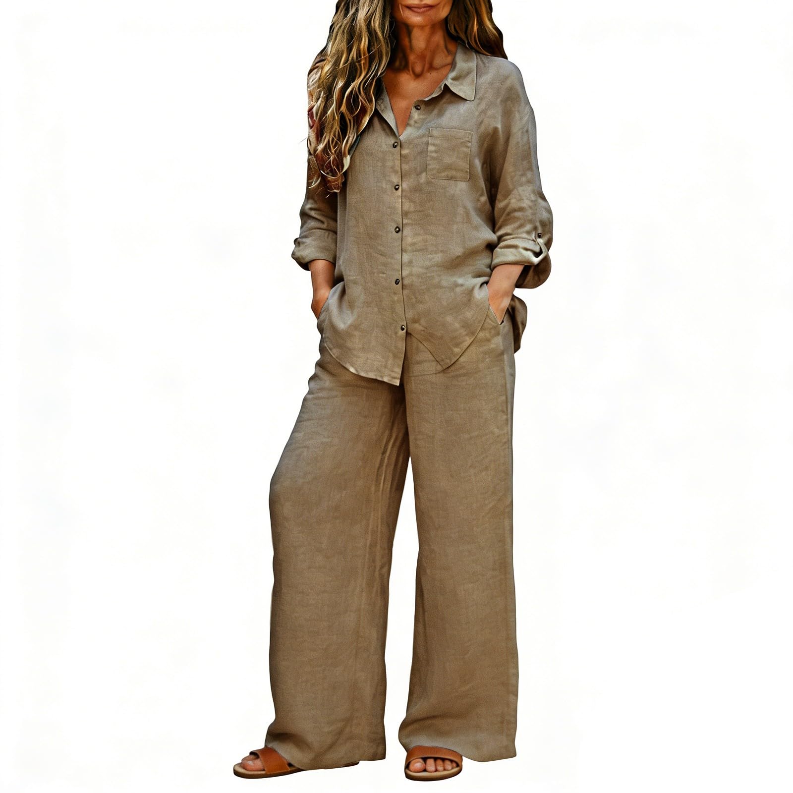 Completo Estivo Donna a Maniche Corte/Lunghe in Due Pezzi Lino Cotone Tops e Pantaloni Tuta Estiva Curvy Casual da Spiaggia Tute da Ginnastica da Donna Regalo di Compleanno/Anniversario