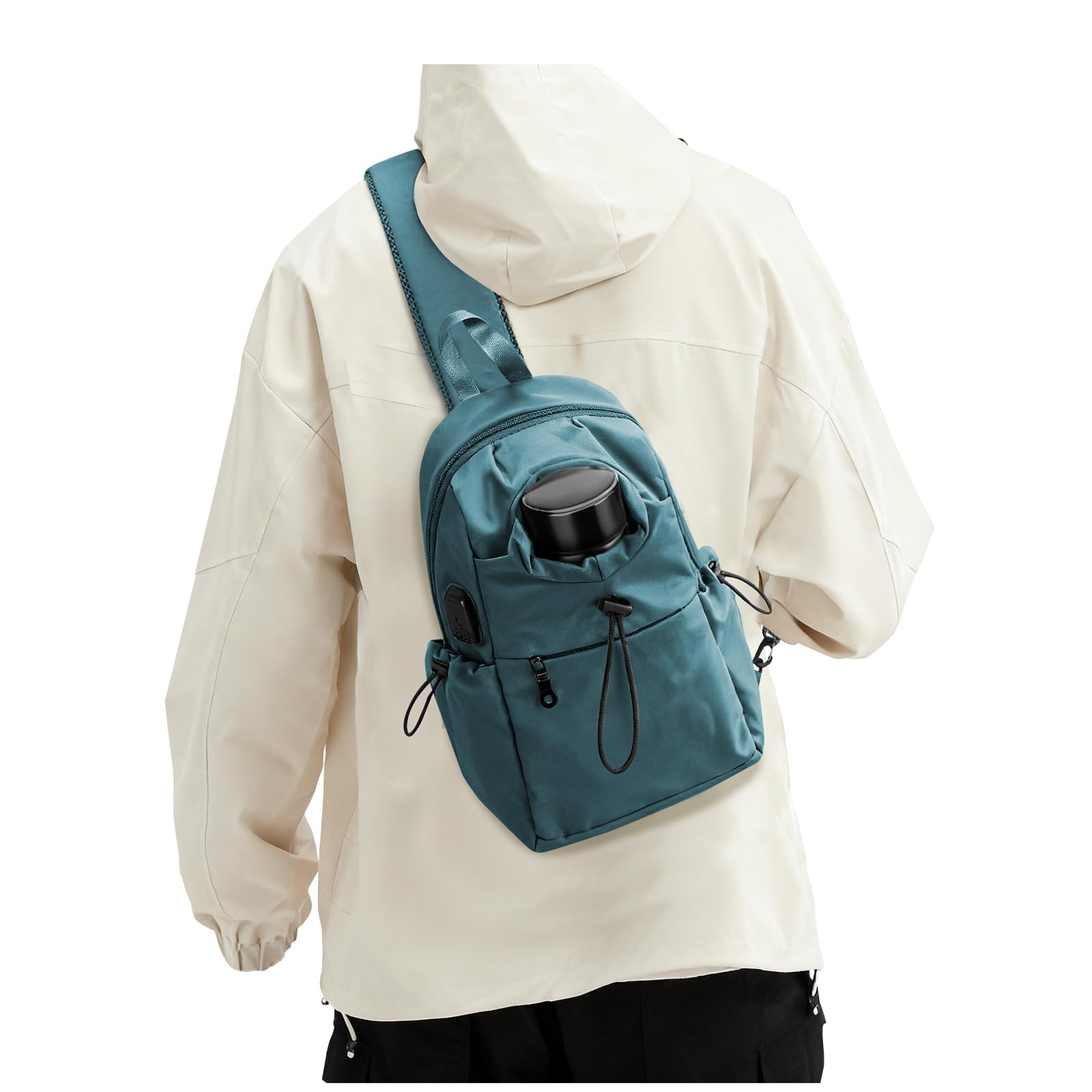 SEAFEW Sling Backpack bag for Men Peacock Blue, Tactical Backpack Shoulder Daypack Mini Anti-Theft Cross Body Motorcycle Chest Bags, Small One Strap