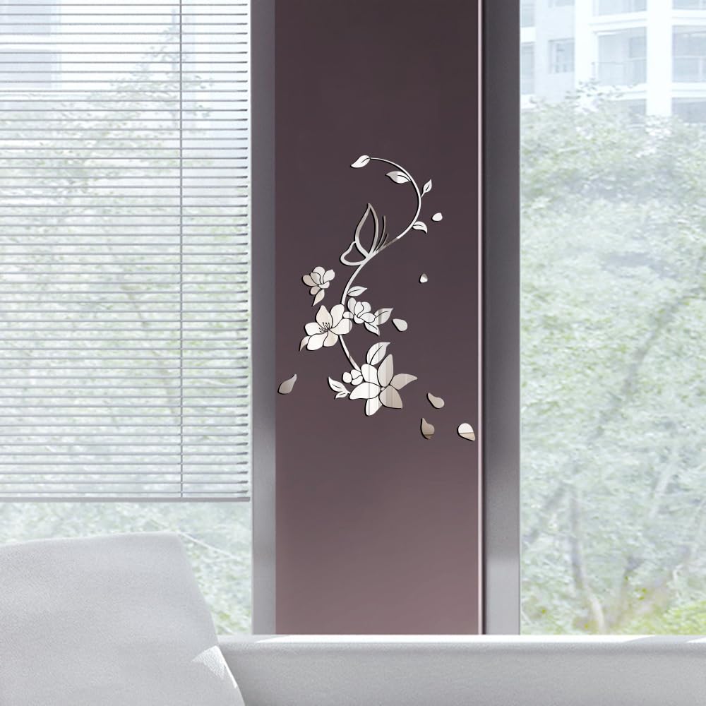 Mirror Sticker, Acrylic Flower Walls Sticker, 3D Butterfly Wall Stickers Mirror