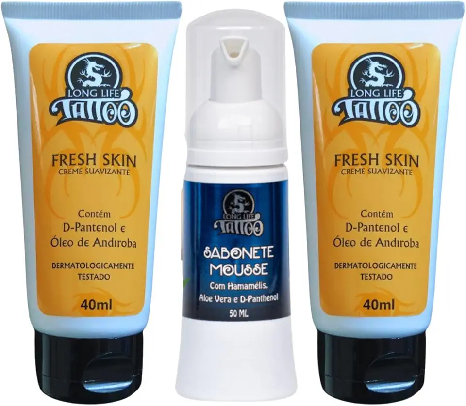 2 cremes para tatuagem 40ml + 1 sabonete mousse vegano 50ml