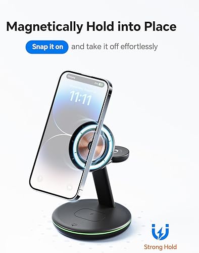 Miniatura 2 de Estación de carga 3 en 1 para dispositivos Apple, Mag, soporte de cargador seguro, cargador magnético rápido de 15 W, inalámbrico, compatible con