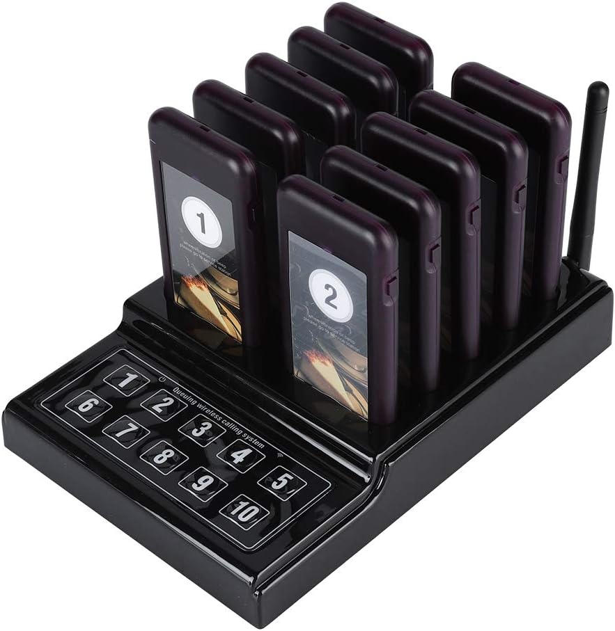 Wireless Pager Restaurant, Waiter Paging System, 1 Calling Keypad with 10 Receivers Restaurant Pager Guest Paging System for Hotels, Bars, Hotels, Hospitals