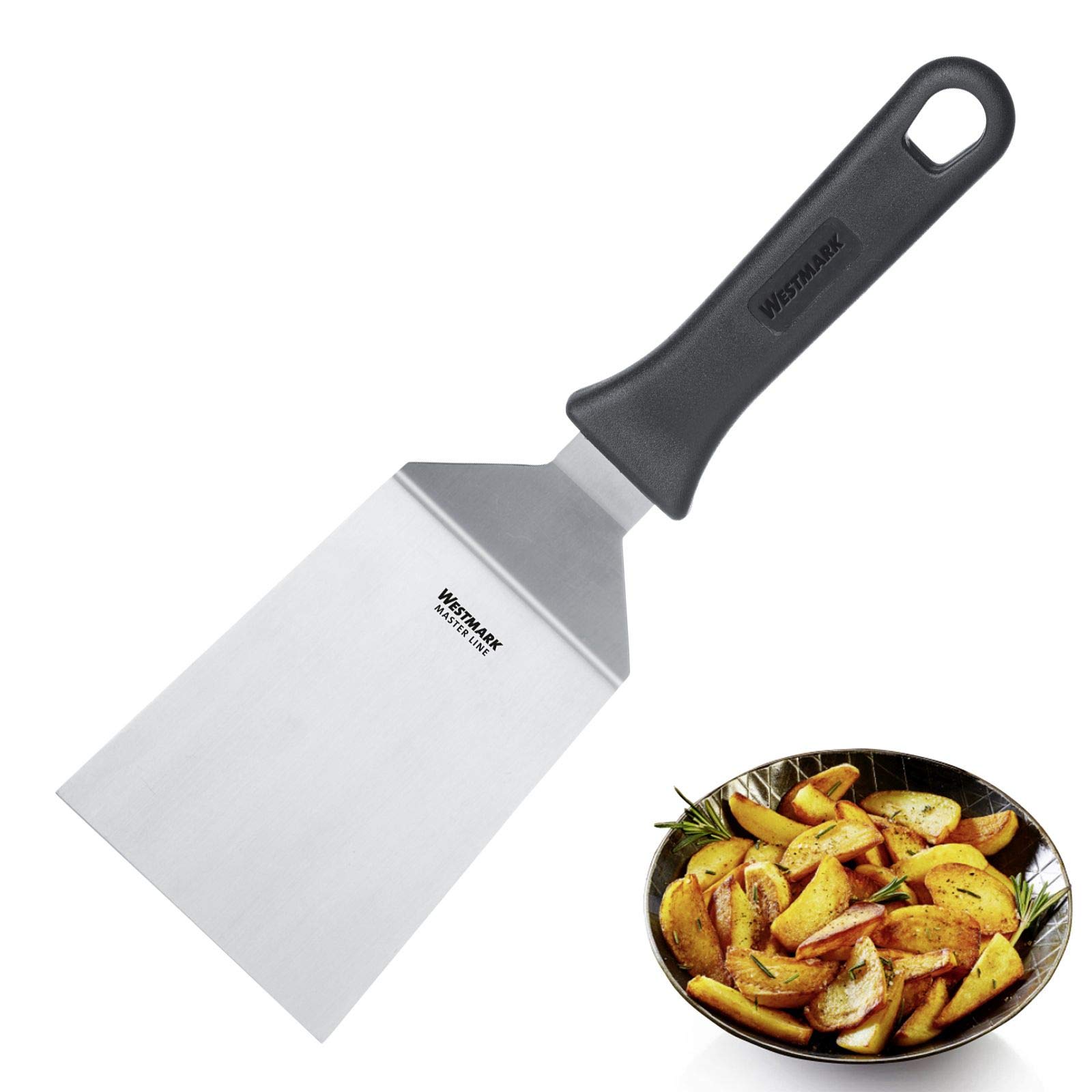 Westmark Professional Grill Spatula, Angled, Rigid, Solid, Blade Size: 9.5 x 1.5 cm, Length: 29 cm, Stainless Steel/Plastic, Master Line, Black/Silver, 13442270