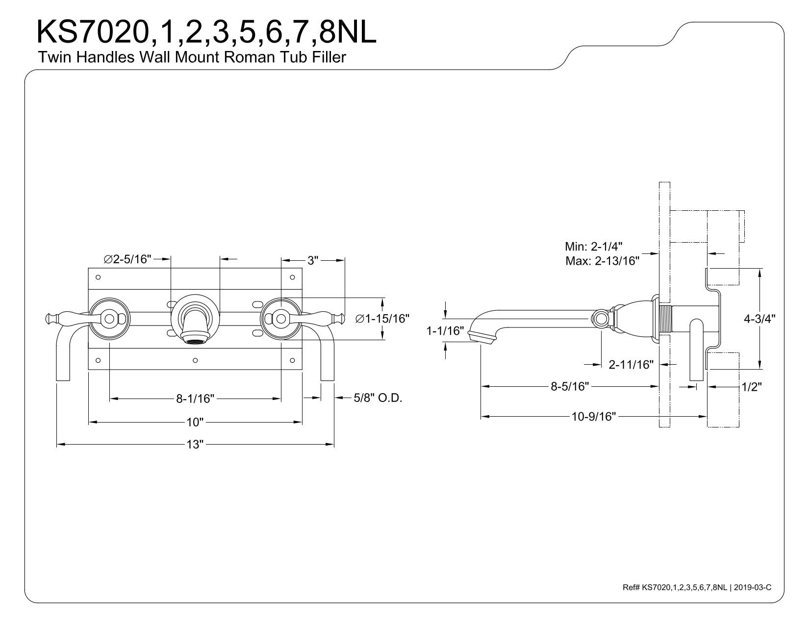 Kingston Brass KS7028NL Neapel Badewannenarmatur In Gebürstetem Nickel, 26.4 Cm Auslauf