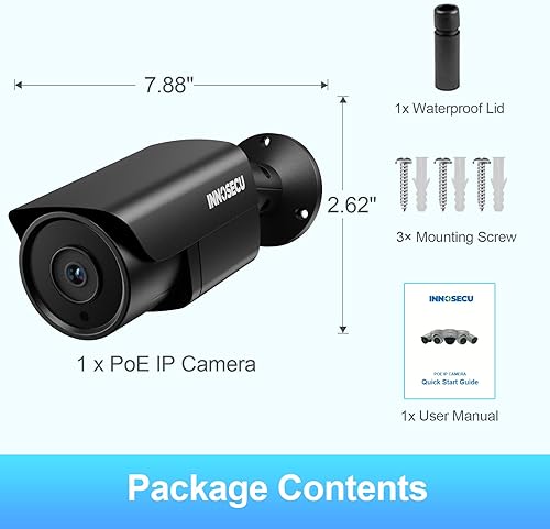 Miniatura 9 de Cámara Bullet PoE de 4 MP, cámara de seguridad IP con clasificación IP67 para exteriores, visión nocturna de hasta 100 pies, lente de 0.110 in gran