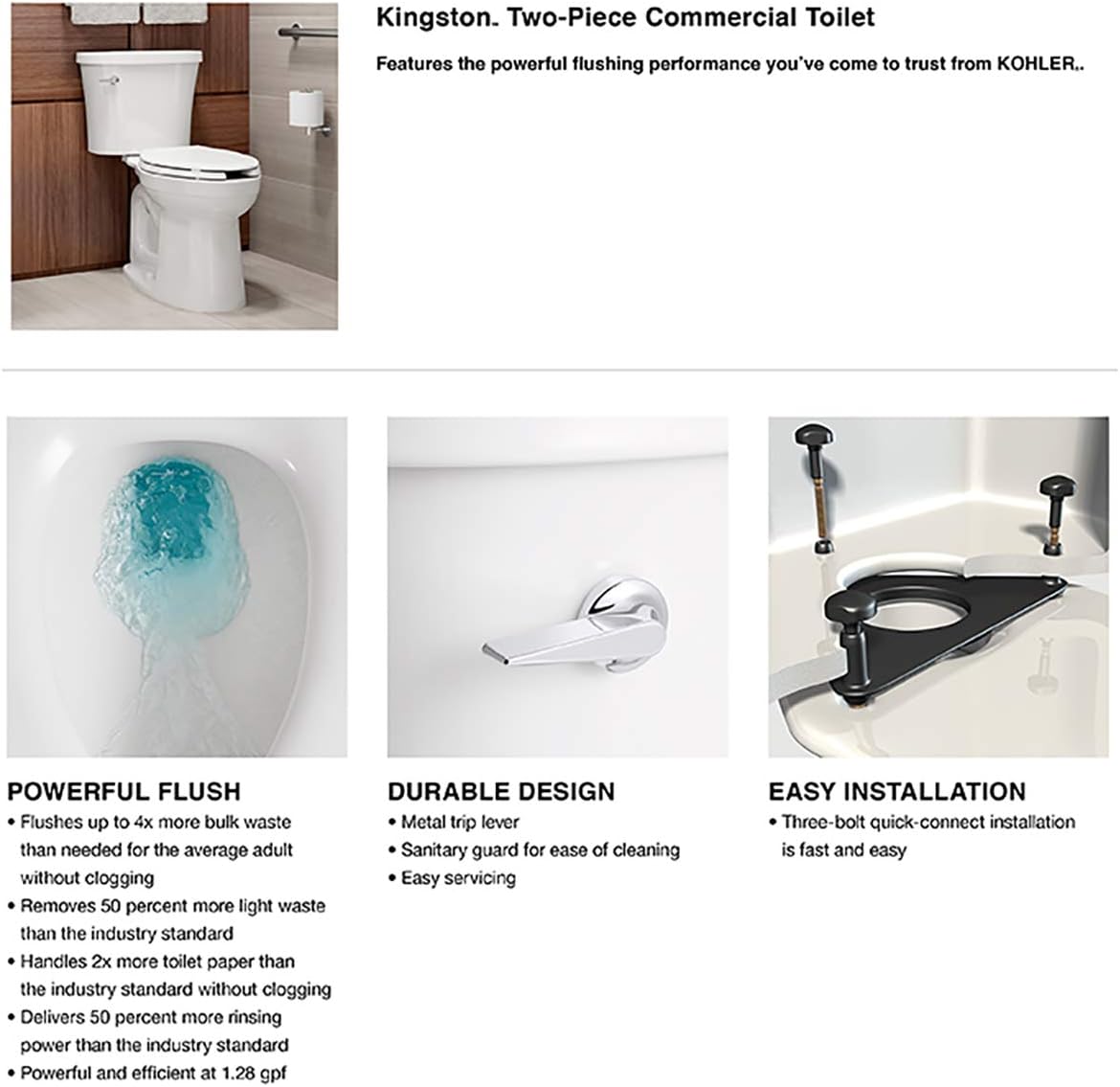 KOHLER Kingston™ Two-Piece Round-Front 1.28 Gpf Toilet with Right-Hand Trip Lever