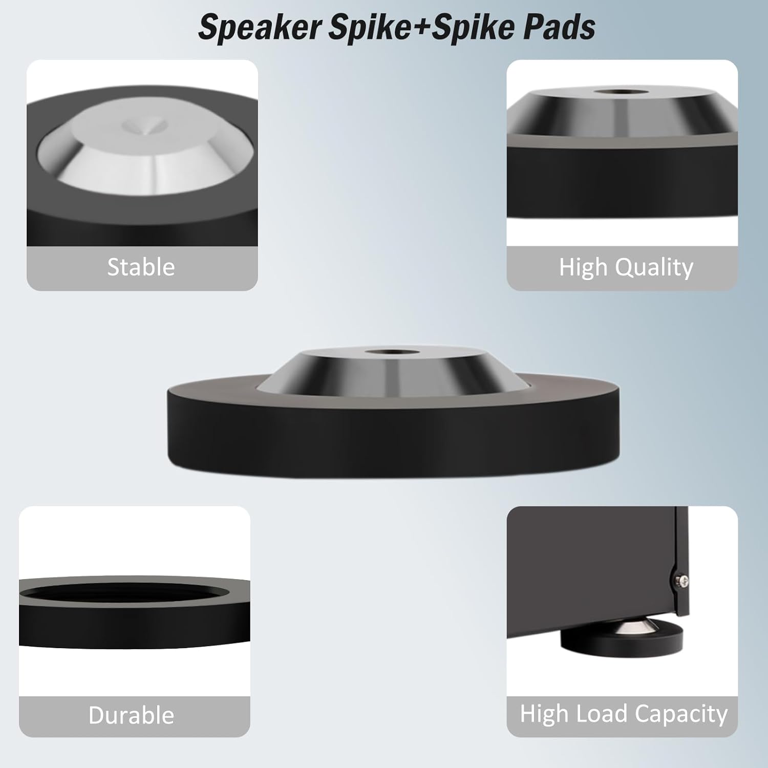 Monosaudio Speaker Spike Pad Stainless Steel 49x13mm HiFi Audio Feet Speaker Pads Speaker Isolation Feet Subwoofer Vibration Pads for Speaker/Audio Equipment/Amplifier/DAC/CD/Player (4Pcs Black)