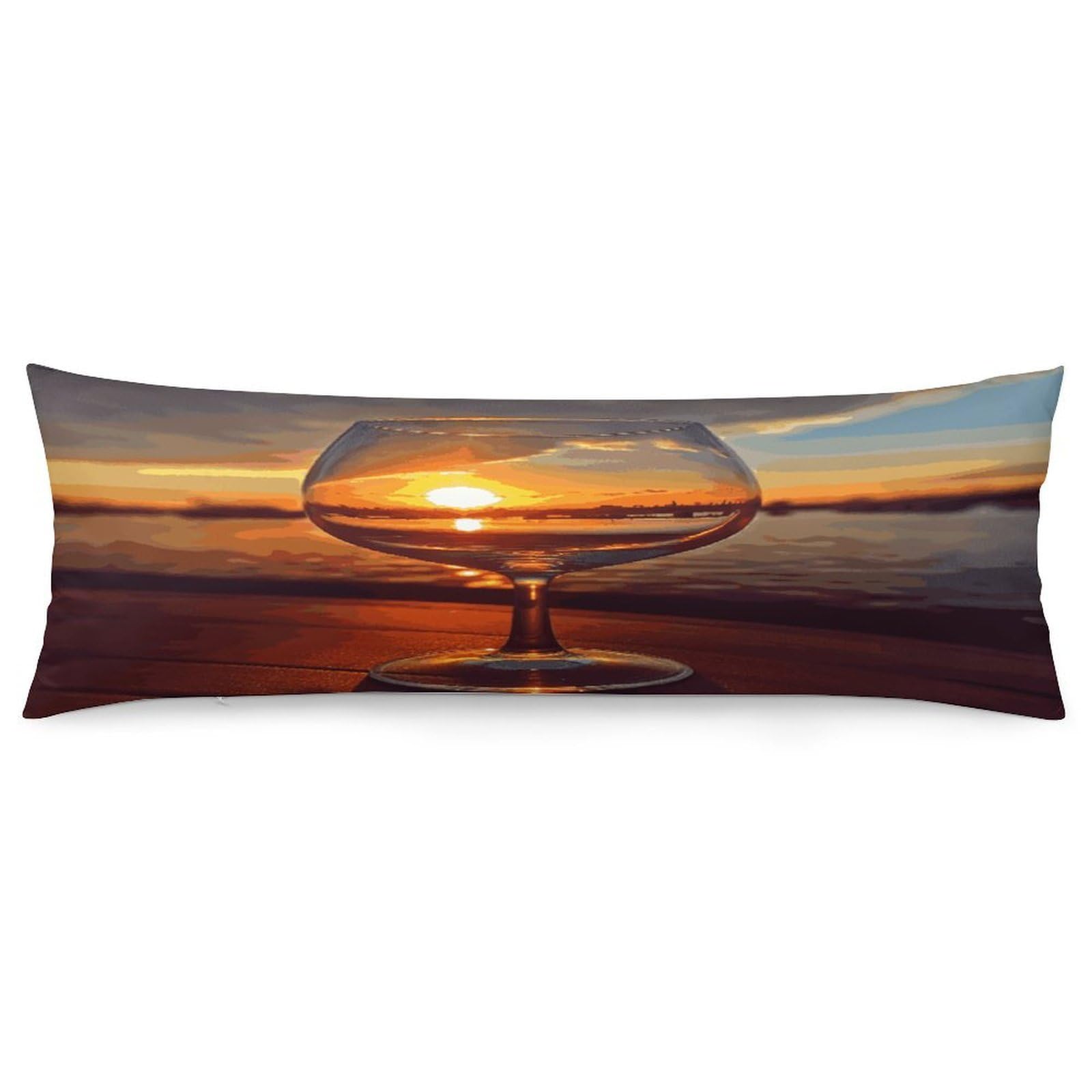 Body Pillow Pillowcase 19x53 Inch Wine Glass in The Sunset Print Body Pillow Cover with Hide Zipper Super Soft Cozy Long Pillow Case Rectangle Long Body Lumbar Cushion Case for Bedroom