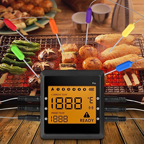 OUTAD Schnurloses Fleisch-Thermometer, digitales, fernbedienbares Koch-Thermometer für Lebensmittel, sofortiges Messen mit 6 Sonden für Grill, Ofen, Küche, Barbecue-Smoker