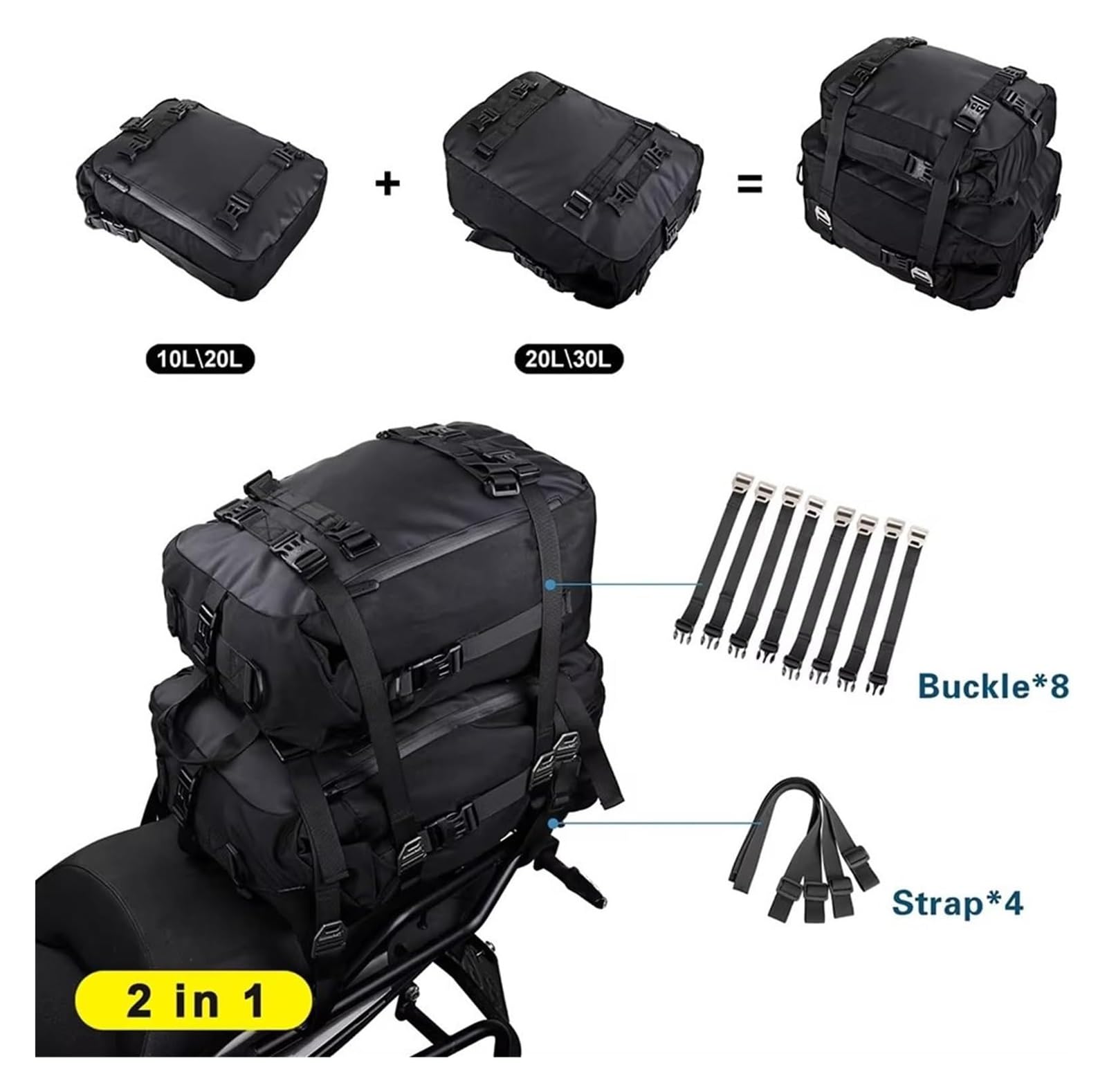 Moto Paraurti Borsa Zaino da Moto Impermeabile Motocross Posteriore Sella 10L 20L 30L Outdoor Equitazione(10L Black)