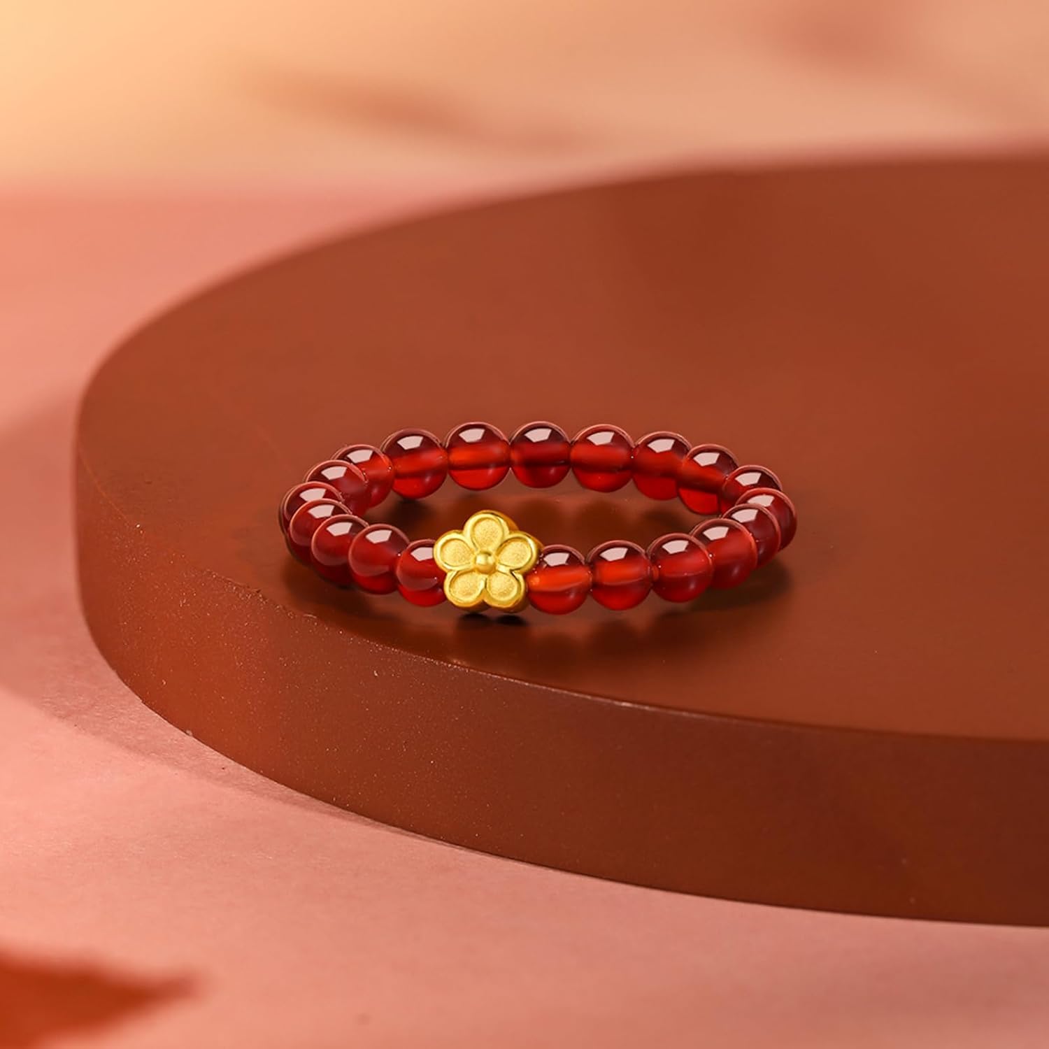 24K Gold Rings for Women Agate Beaded Ring Flower Adjustable Rings Solid Gold Stacking Rings Stone Dainty Band Jewelry Gifts for Women 2-2.1" A0112544 - Image 8