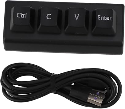 Fabater 4 Key Gaming Keyboard, USB Mini 4-Key Programmable Keypad, Support NKRO Red Switch Ctrl C V Enter Mini Mechanical Keypad for Gaming Office Media Black