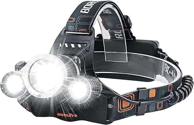 BORUIT RJ-3000 LED Head Torch ,Super Bright 5000 Lumens USB Rechargeable LED Headlamp Headlight ,Waterproof XM-L2 4 Modes Hands-Free Head Torch Rechargeable for Running Camping Hiking Fishing