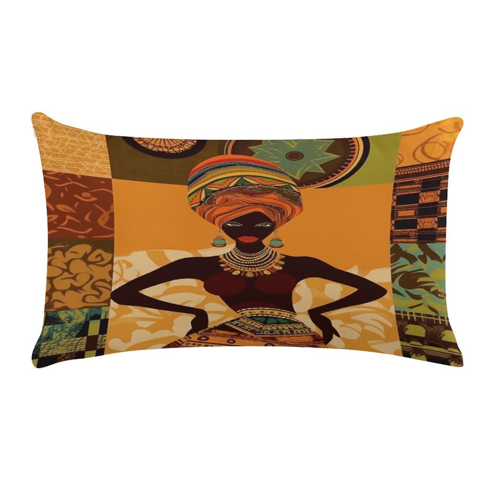 VstaDank African Woman Throw Pillow Covers Rectangular Cushion Case Short Plush Pillowcase with Zipper Luxury Cozy Lumbar Pillows Shells Decorative Pillow Shams 12 X 20 Inch