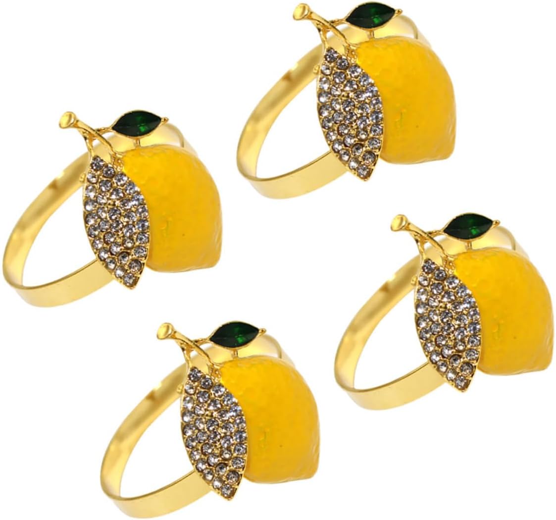 4pcs Lemon Napkin Charming Rhinestone Fruit Serviette Buckles for Weddings Parties Everyday Dining Design Easy to Clean Adorable Table Decor