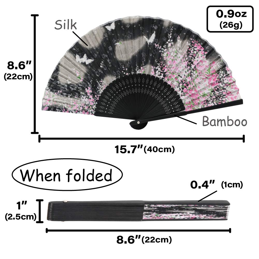 Terra Distribution Hand Fans for Women Foldable [Japan Import] Folding Fan, Japanese Fan, Unique Design, Handmade Bamboo, Silk Fan, 8.6