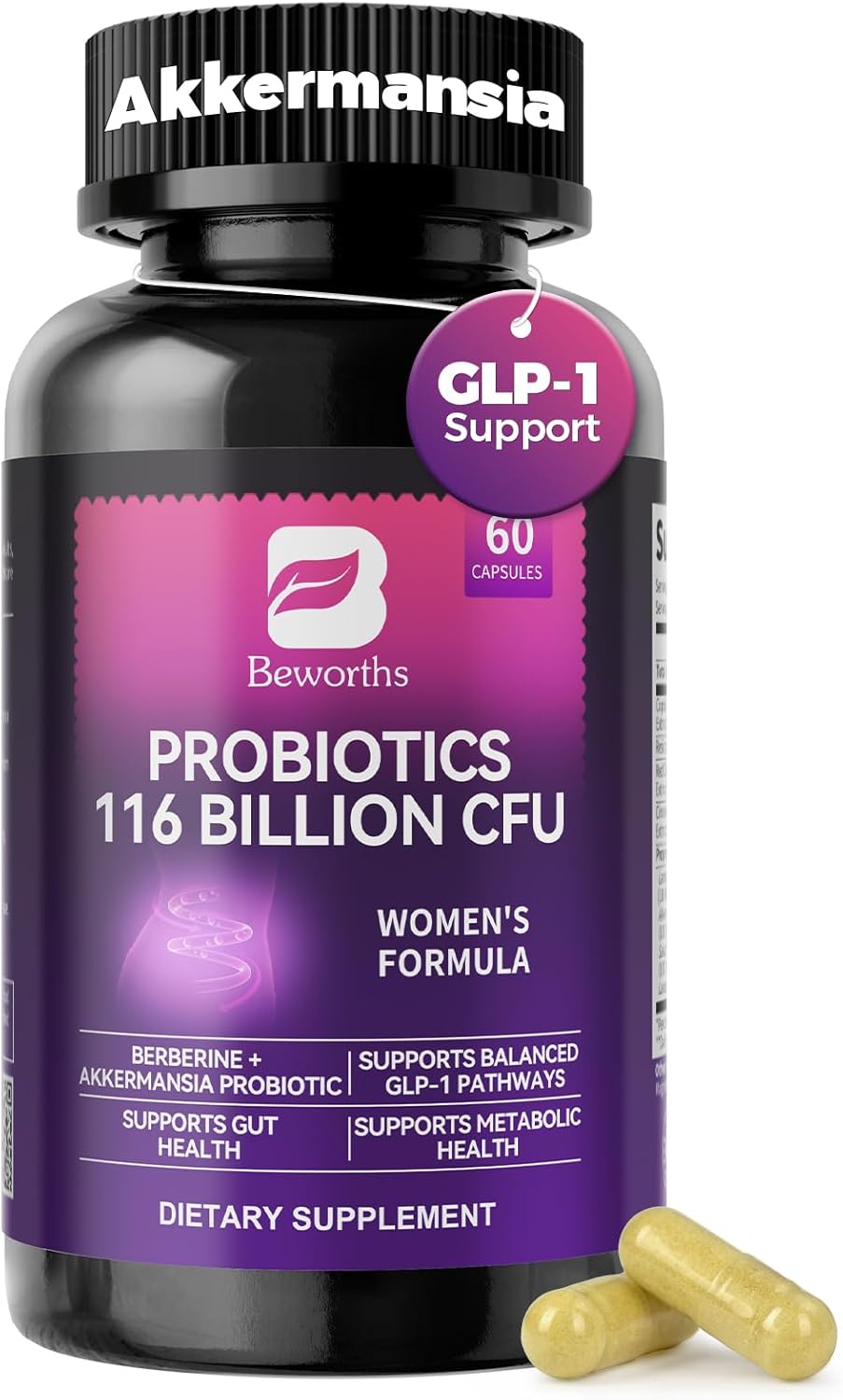 GLP-1 Supplement – Akkermansia Probiotics with Berberine for Women & Men, for GLP-1 Production, Digestive, Gut, Immune Health, Enhances Gut Digestive Lining Function, 60 Capsules GLP-1 Supplement – Akkermansia Probiotics with Berberine for Women & Men, for GLP-1 Production, Digestive, Gut, Immune Health, Enhances Gut Digestive Lining Function, 60 Capsules
