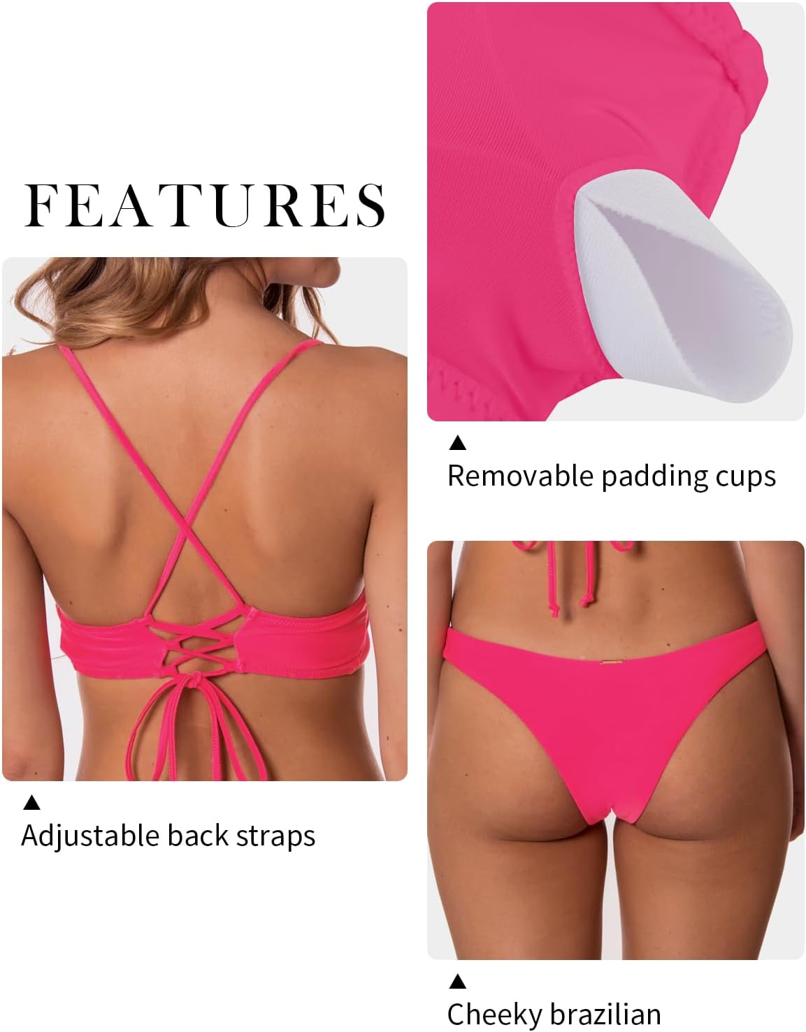 RELLECIGA Womens Bikini Lace Up Cheeky Brazilian Bikini Sets Low-Rise Swimsuits