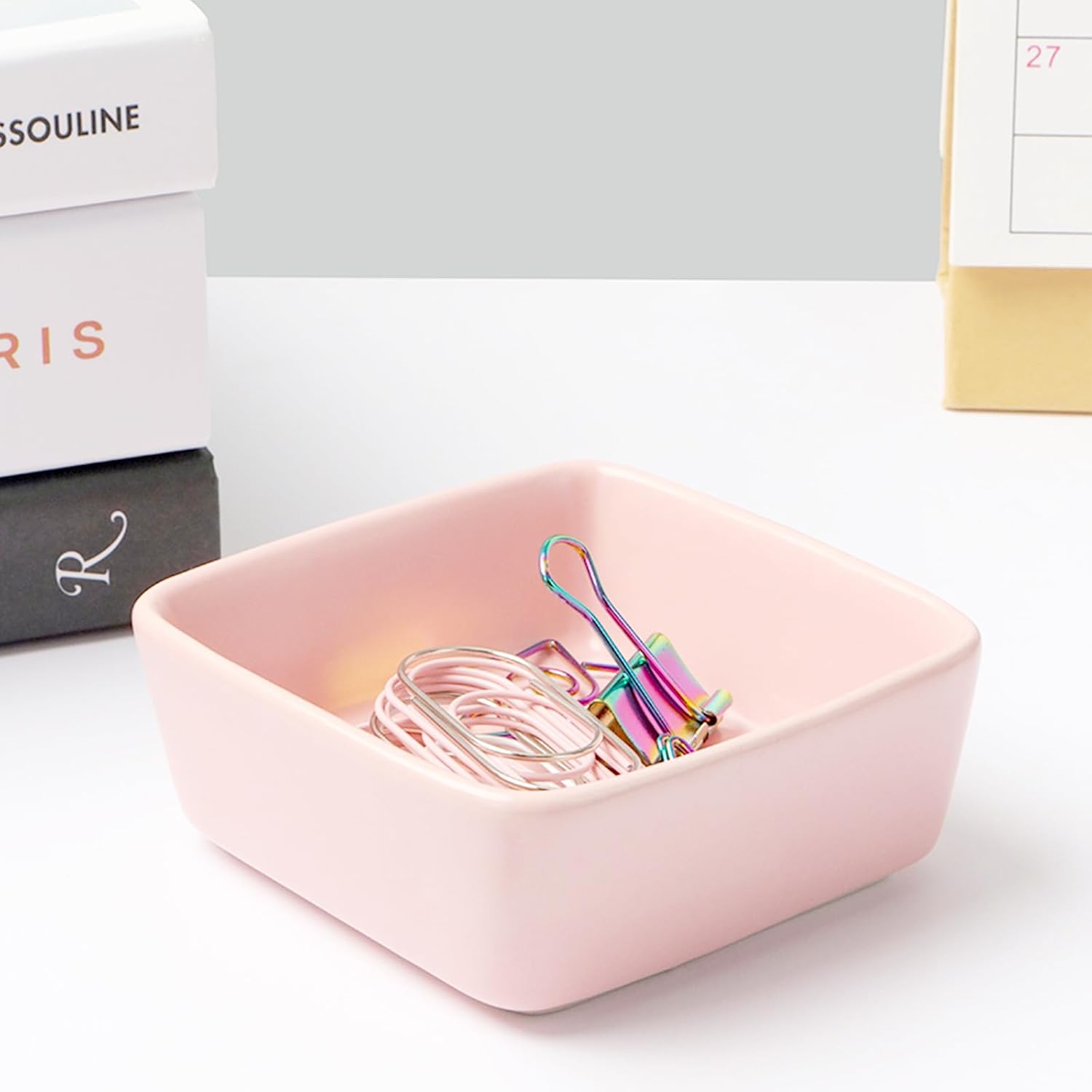 NatSumeBasics Pink Ceramic Paper Clip Holder Dispenser