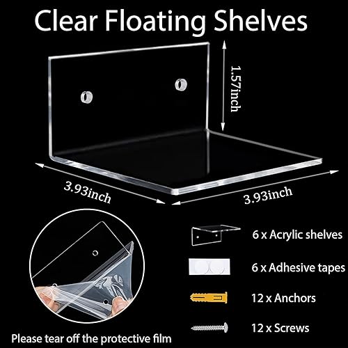Miniatura 3 de PuzFun Paquete de 3 estantes flotantes de acrílico transparente para pared, estantes de pared pequeños sin taladrar para plantas, altavoz, cámara