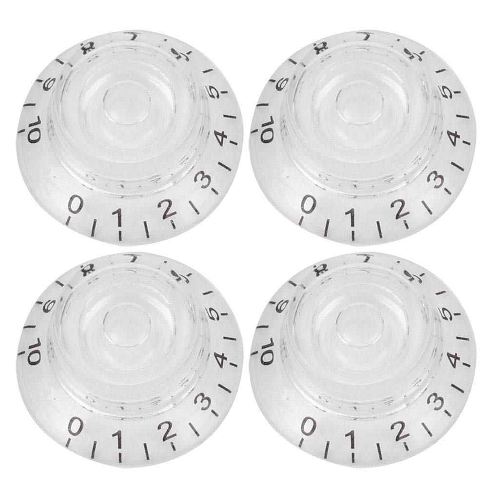 4Pcs Tone Control Knob Transparent Bell Volume Musical Instrument Accessories forGuitar Bass (Black Letter)