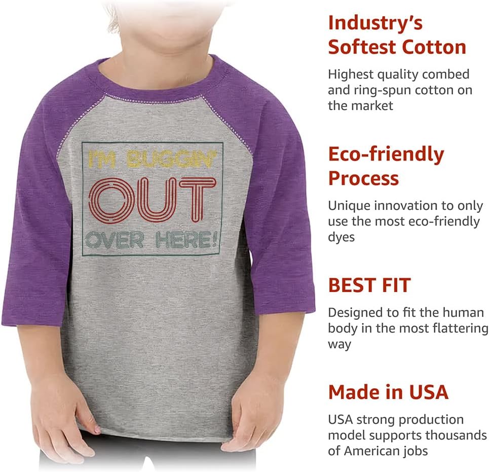 I'm Buggin' Out Toddler Baseball T-Shirt - Word Art 3/4 Sleeve T-Shirt - Unique Kids' Baseball Tee