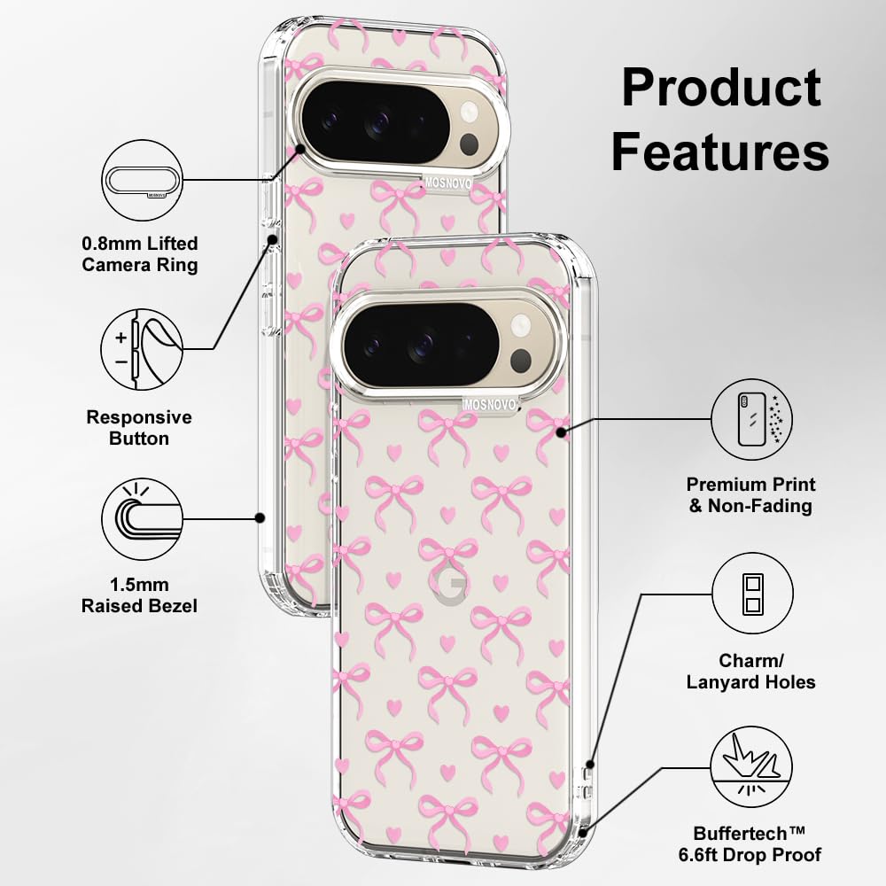 MOSNOVO Case for Google Pixel 10 & Pixel 10 Pro, [Buffertech 6.6ft Military-Grade Drop Protection] [Anti Peel Off Tech] Clear TPU Bumper Phone Case Cover Design - Cute Cherry — view 13