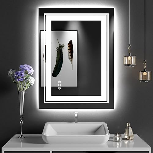 Miniatura 55 de Espejo LED de baño, 36 x 36 pulgadas con luz frontal y retroiluminada, antiniebla, espejo de tocador de baño para pared, función de memoria
