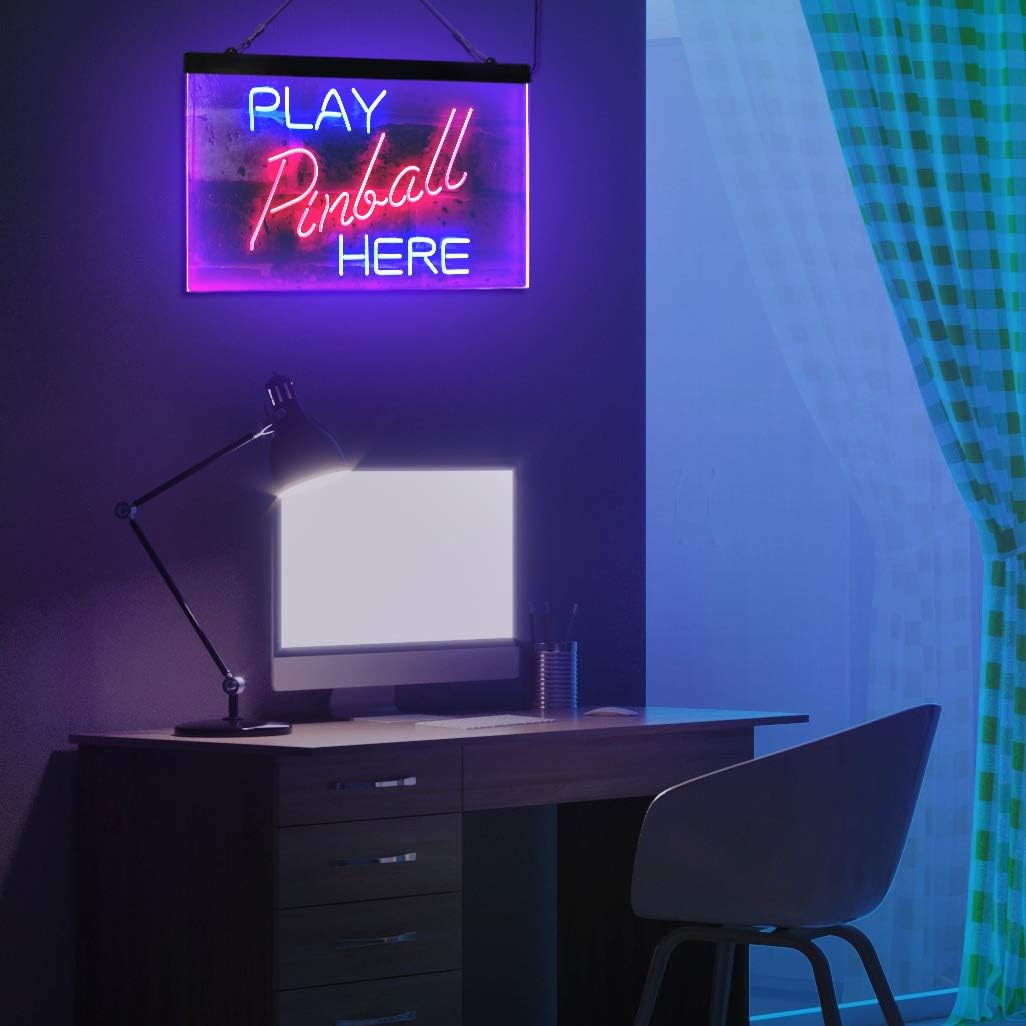 ADVPRO Pinball Room Play Here Display Game Man Cave Décor Dual Color LED Neon Sign Blue & Red 16" x 12" st6s43-i2619-br