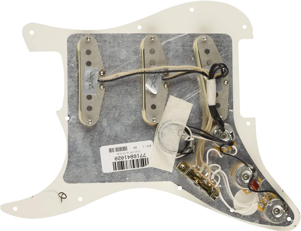 Fender Custom 69 Prewired Stratocaster Pickguard - 3-ply White & Deluxe Locking Staggered Guitar Tuners, Chrome 1.7 x 10 x 4.5 inches