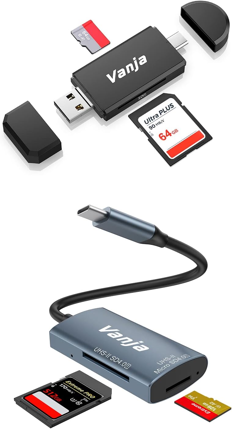Vanja 3 in 1 USB 2.0 Memory Card Reader + USB C 3.0 SD Card
