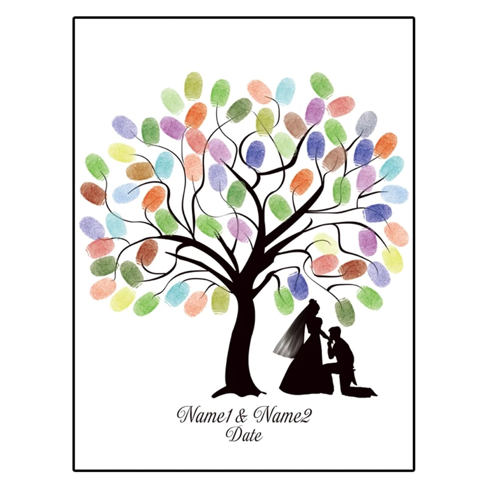 Hochzeits Fingerabdruck Baum 16-Zoll-Fotorahmen, Fingerabdruck, DIY, Blatt, Hochzeitsbaum, Gästebuch, Souvenir (Stempelkissen und im Lieferumfang enthalten)(Color010,16inch (White Frame))