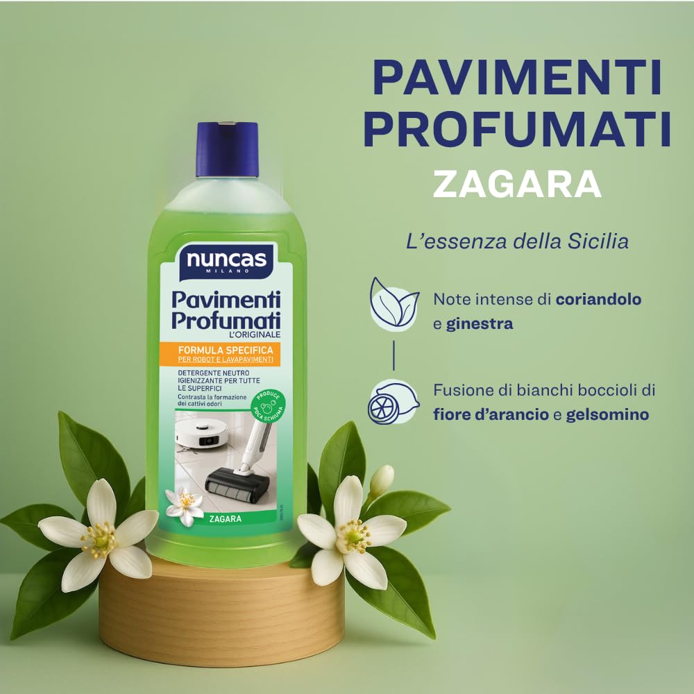 Nuncas Pavimenti Profumati Detergente Pavimenti - Formula Specifica per Robot e Lavapavimenti - Zagara - Multipack - Confezione da 3 x 500 ml