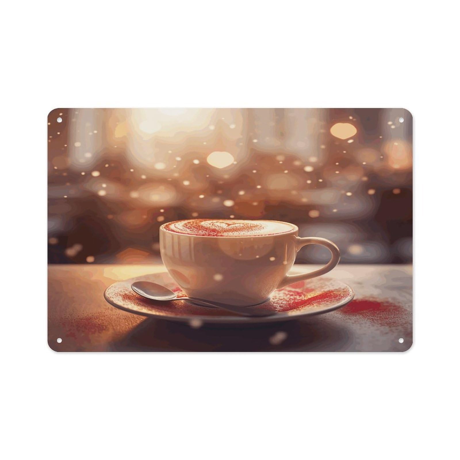 Btcowzrv Style Hearts Drawn On Coffee Metal Sign 7.9 X 11.8 Inch, Aluminum Sign Wall Art Decor Easy To Install, Decorative Plaque For Home Bar Kitchen Pub Shop Garage