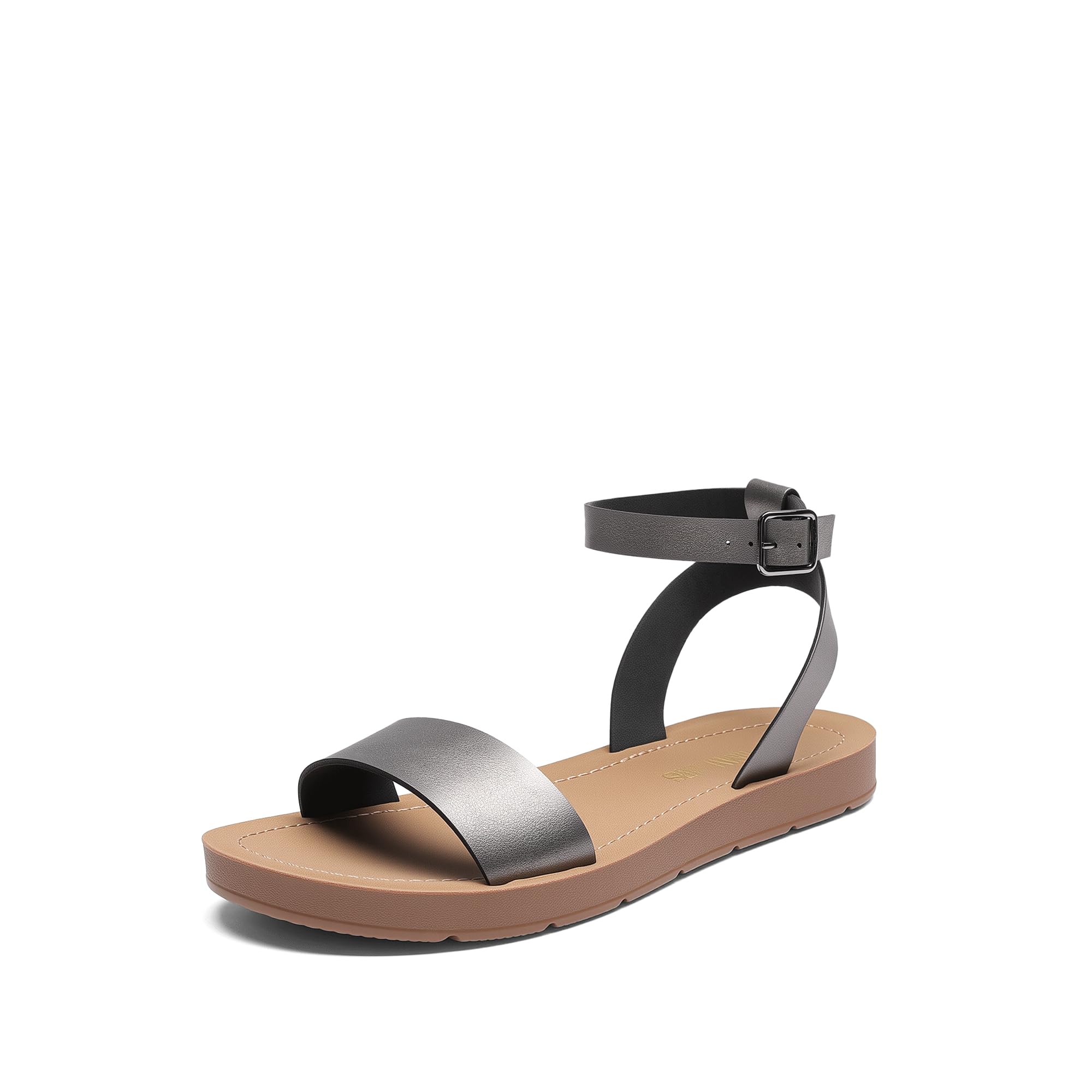 DREAM PAIRS Women's Ankle Strap Flat Sandals | Single-band, Open-toe Design with Adjustable Slingback Strap, Lightweight Outsole &amp; Versatile Style for Daily Summer Wear