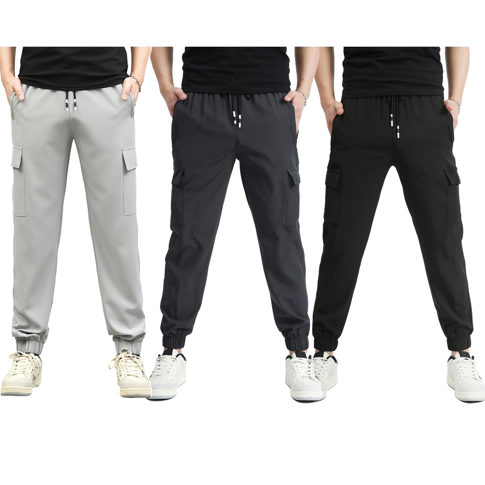 Boys Cargo Joggers Pants Outdoor Youth Quick Dry Hiking Pants Lightweight Athletic Pants with Zipper Pockets